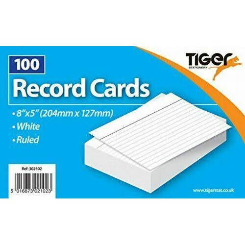 100 White Report Record Cards Ruled Sheet- 204mm x 127mm