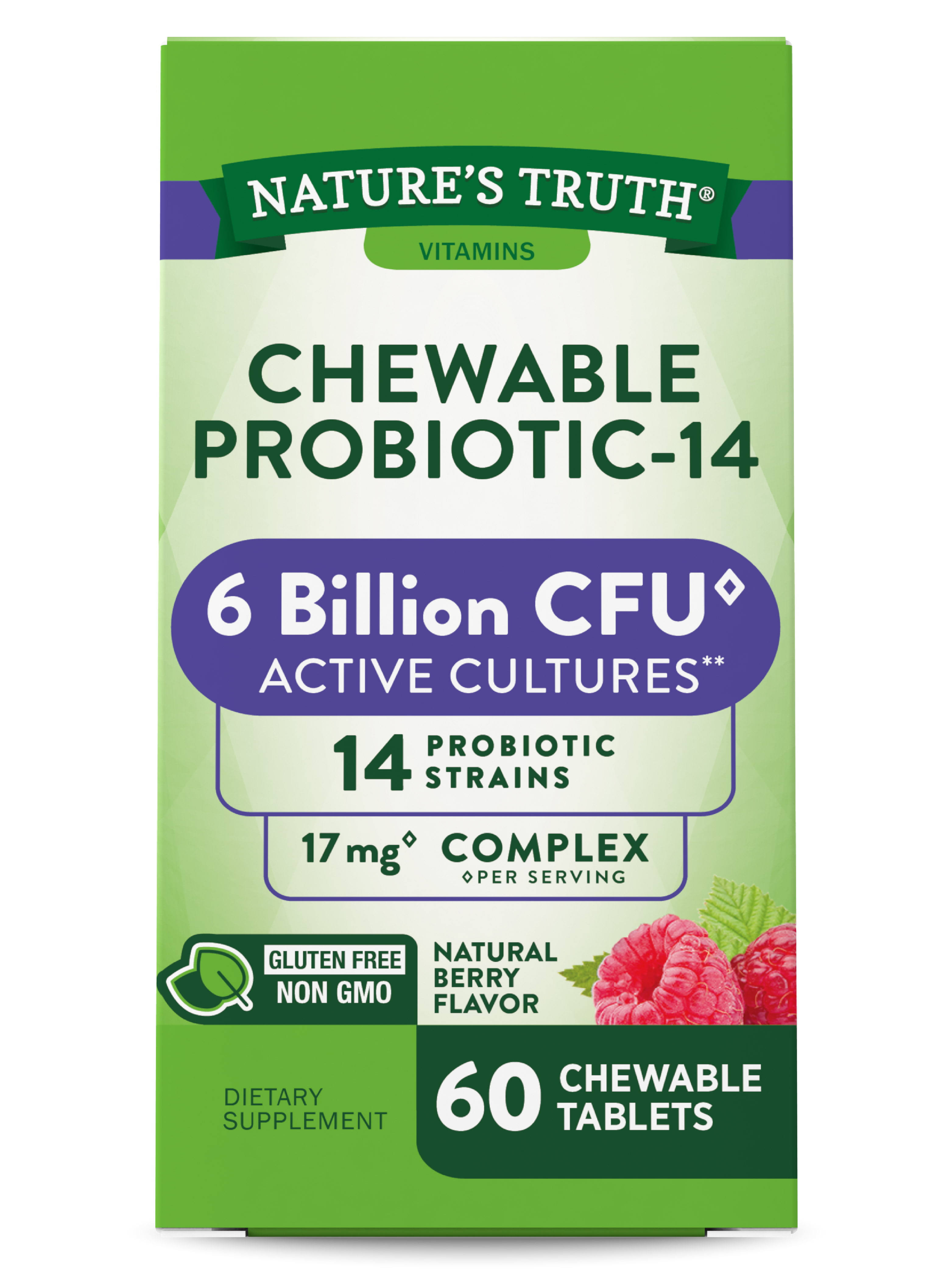 Nature's Truth Chewable Probiotic-10 Dietary Supplement - 60 Chewable Tablets, Berry
