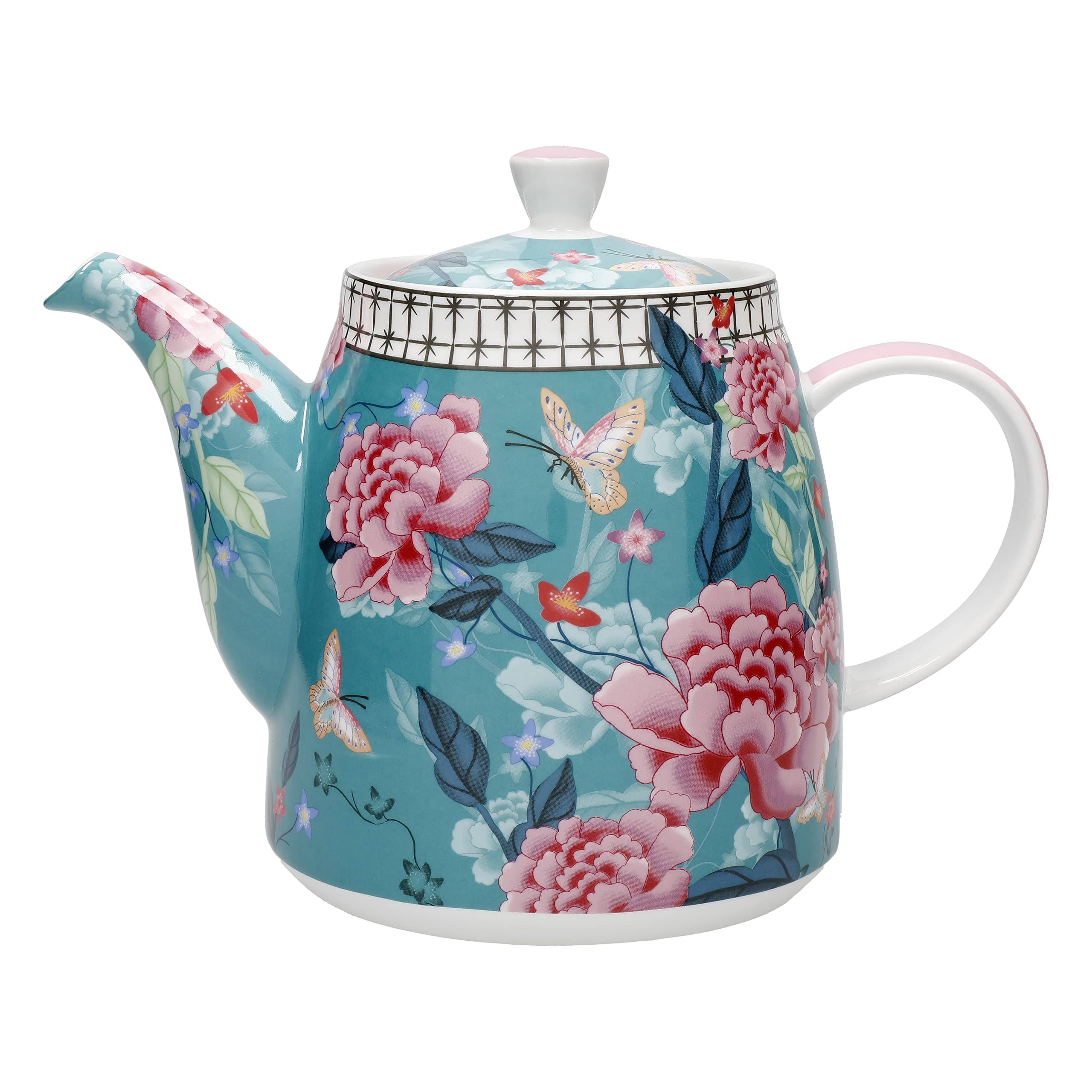 London Pottery Bell-shaped Teapot with Infuser 1 Litre Teal Floral