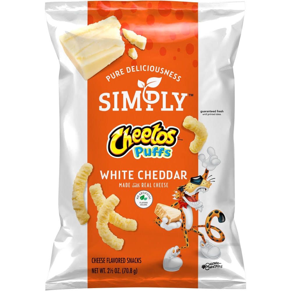 Cheetos Simply Cheese Flavored Snacks, White Cheddar, Puffs - 2.5 oz