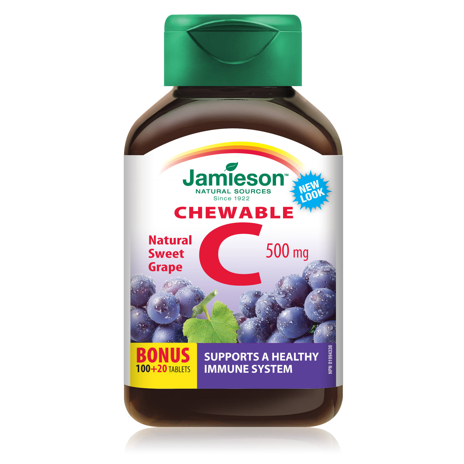Jamieson Vitamin C Chewable Formula Supplement - 500mg, Grapes, 120 Tablets