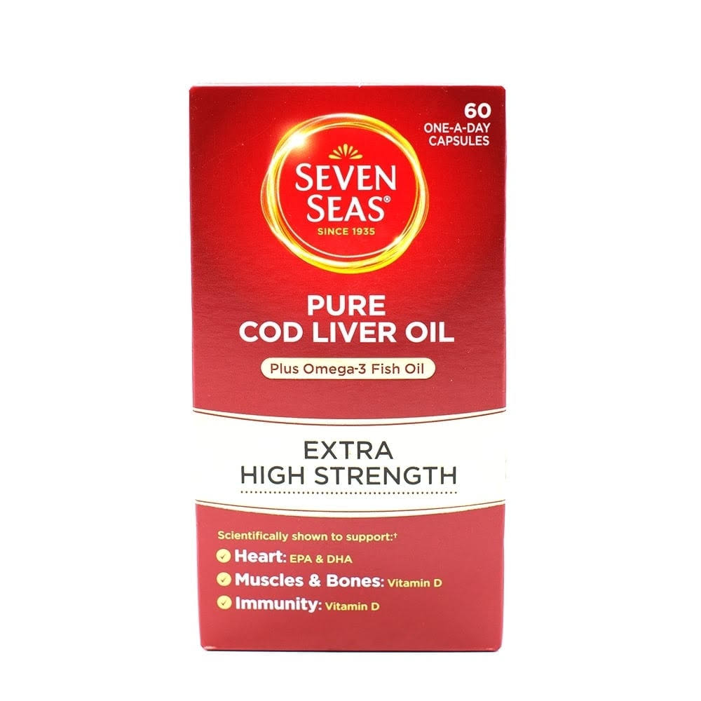 Seven Seas Cod Liver Oil Plus Omega-3 Fish Oil - Maximum Strength, 60 Capsules
