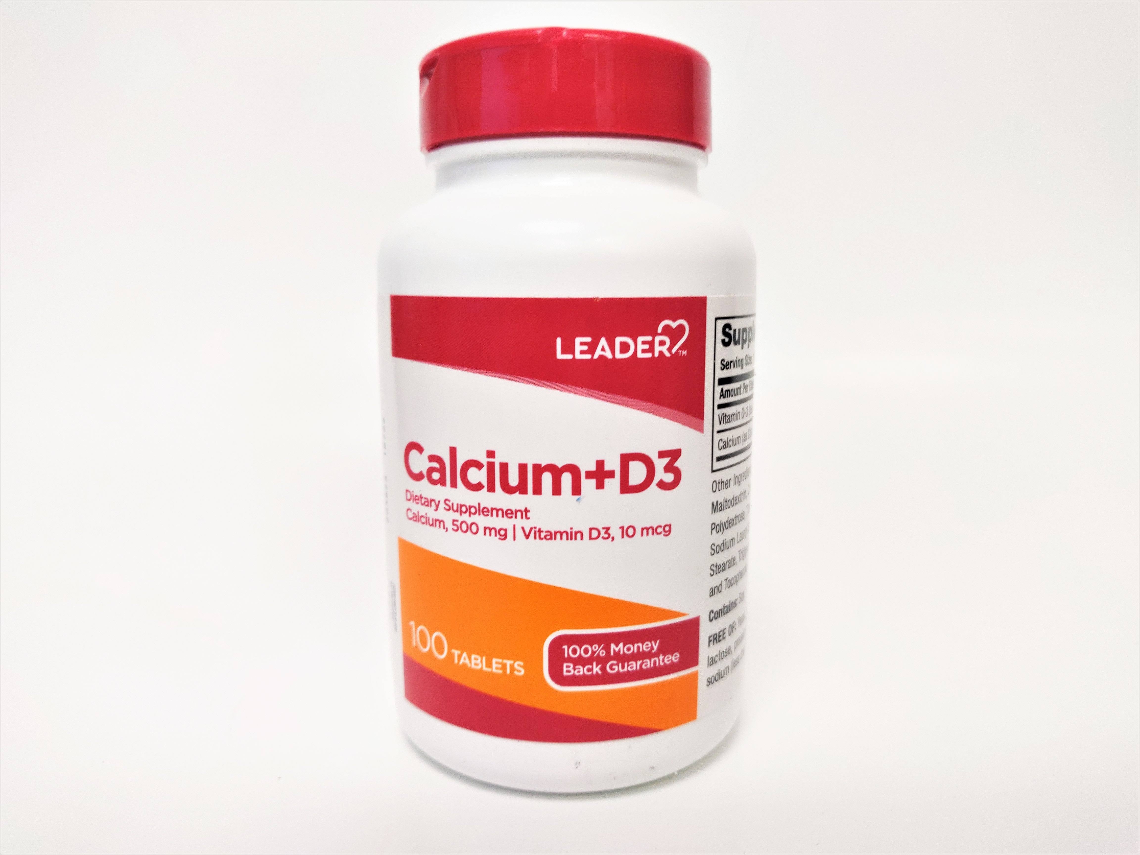 Leader Calcium 500mg + D3 10mcg, 100 Tablets