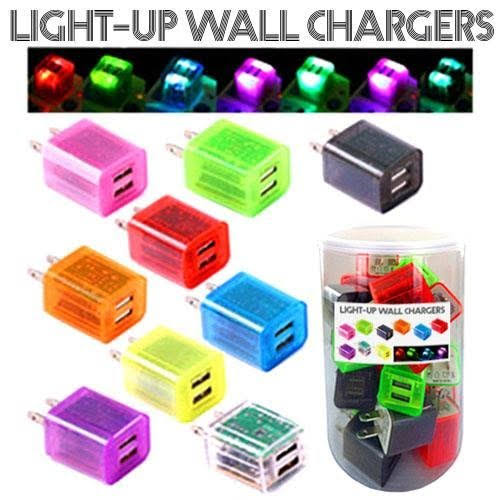 Dollaritemdirect 24pc Wall Dual Light Up Home Charger Easy Grip iPhone 6 Plus 5s 5 4S Samsung, Case of 24