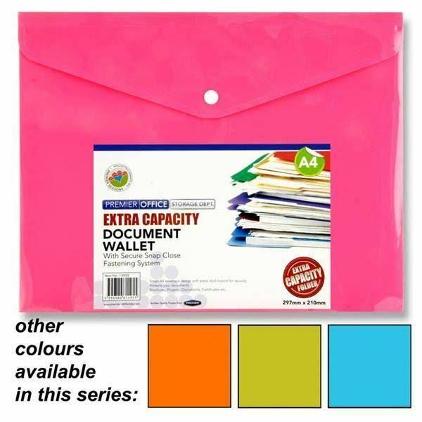 Bright Premier Office A4 Extra Capacity Document Stud Wallet Asst 