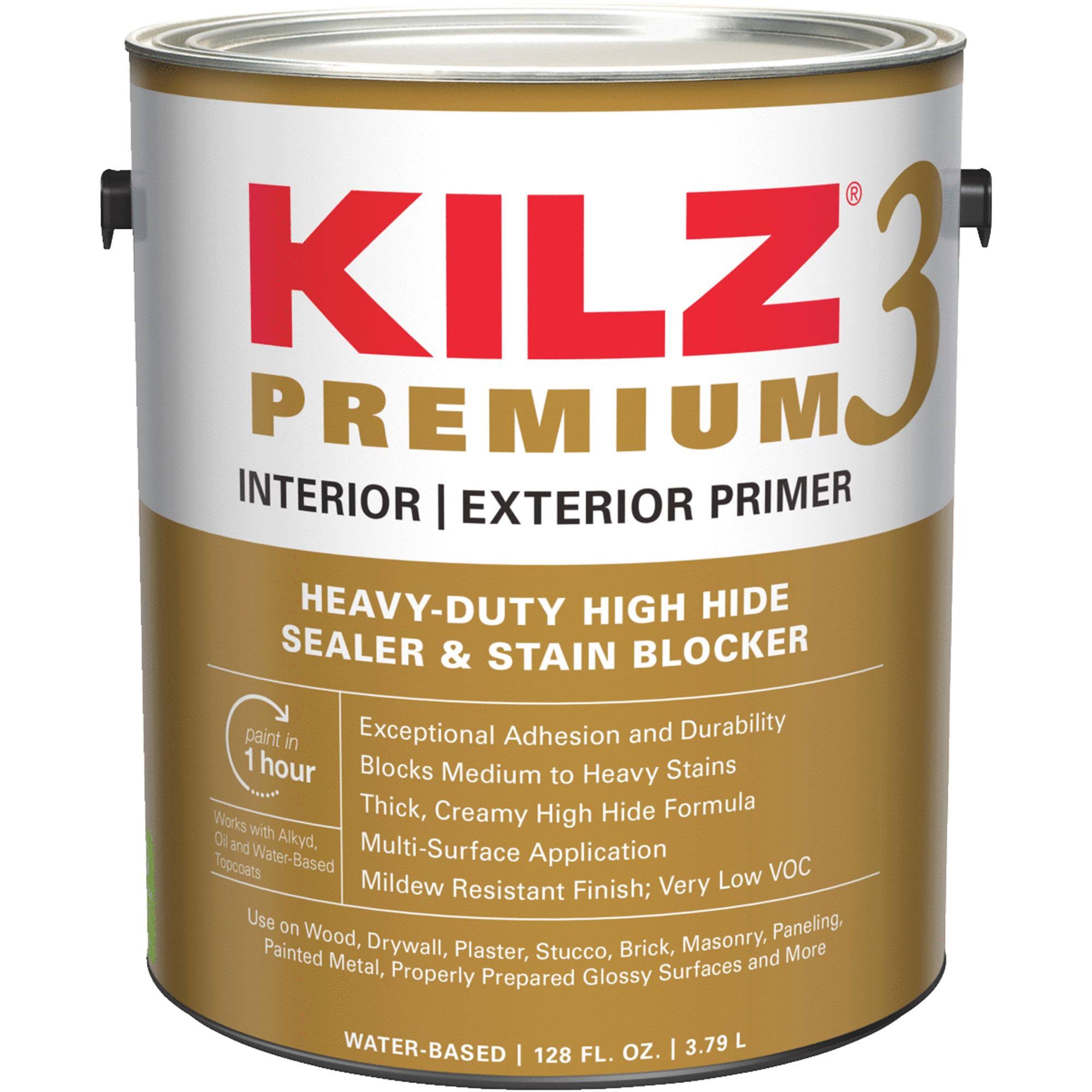 KILZ Premium High-Hide Stain Blocking Interior Exterior Latex Primer Sealer - White, 1 Gallon