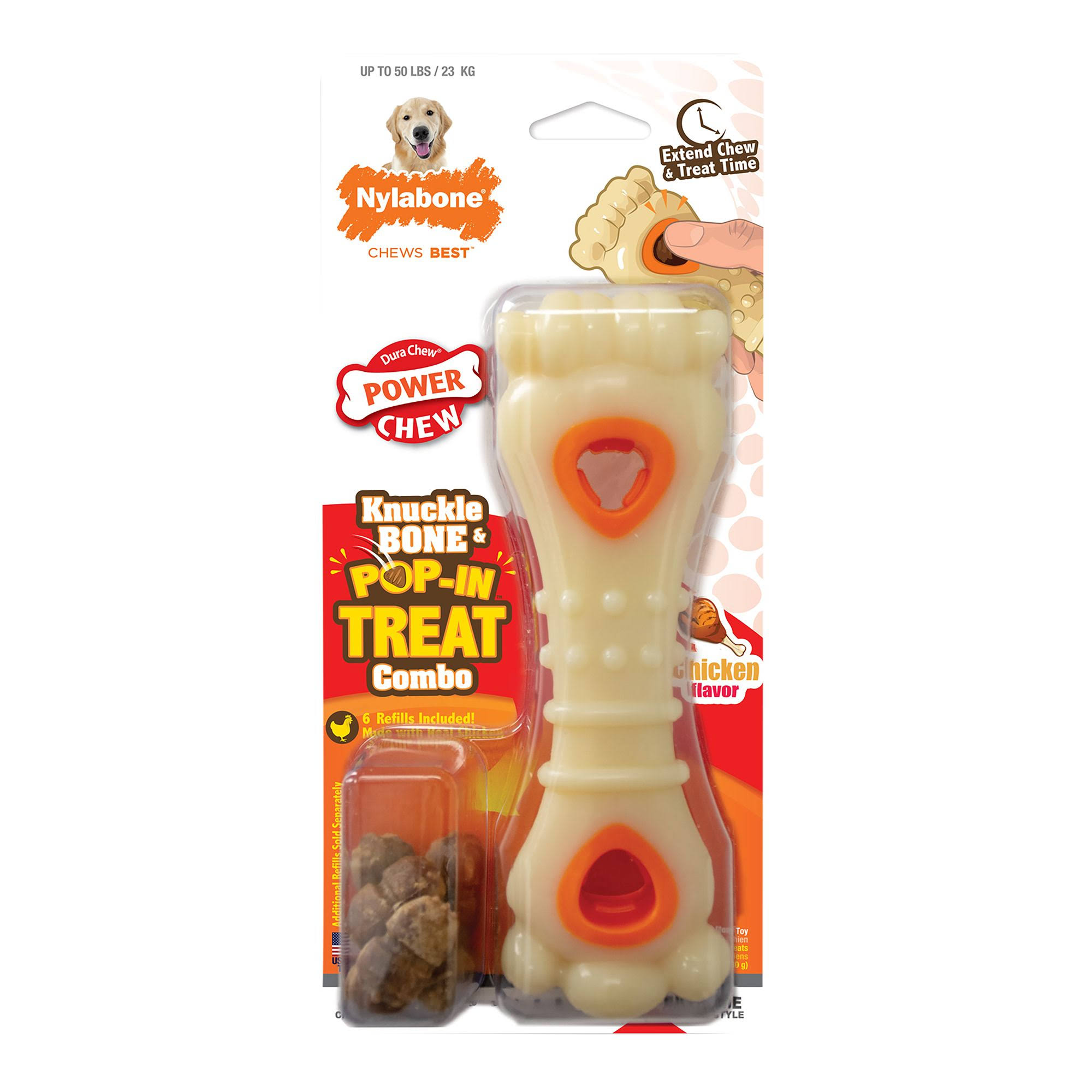 Nylabone DuraChew Power Chew Knuckle Bone and Pop-In Treat Combo Dog Toy - Chicken Flavor, size: Large | PetSmart