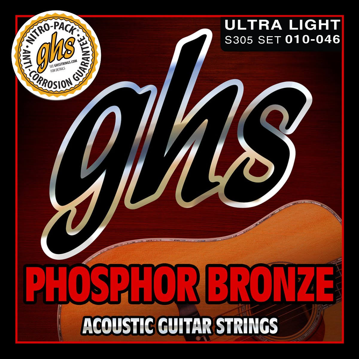 GHS Strings GHS S305 Phosphor Bronze Acoustic String Ultra Light Set-(010-046)
