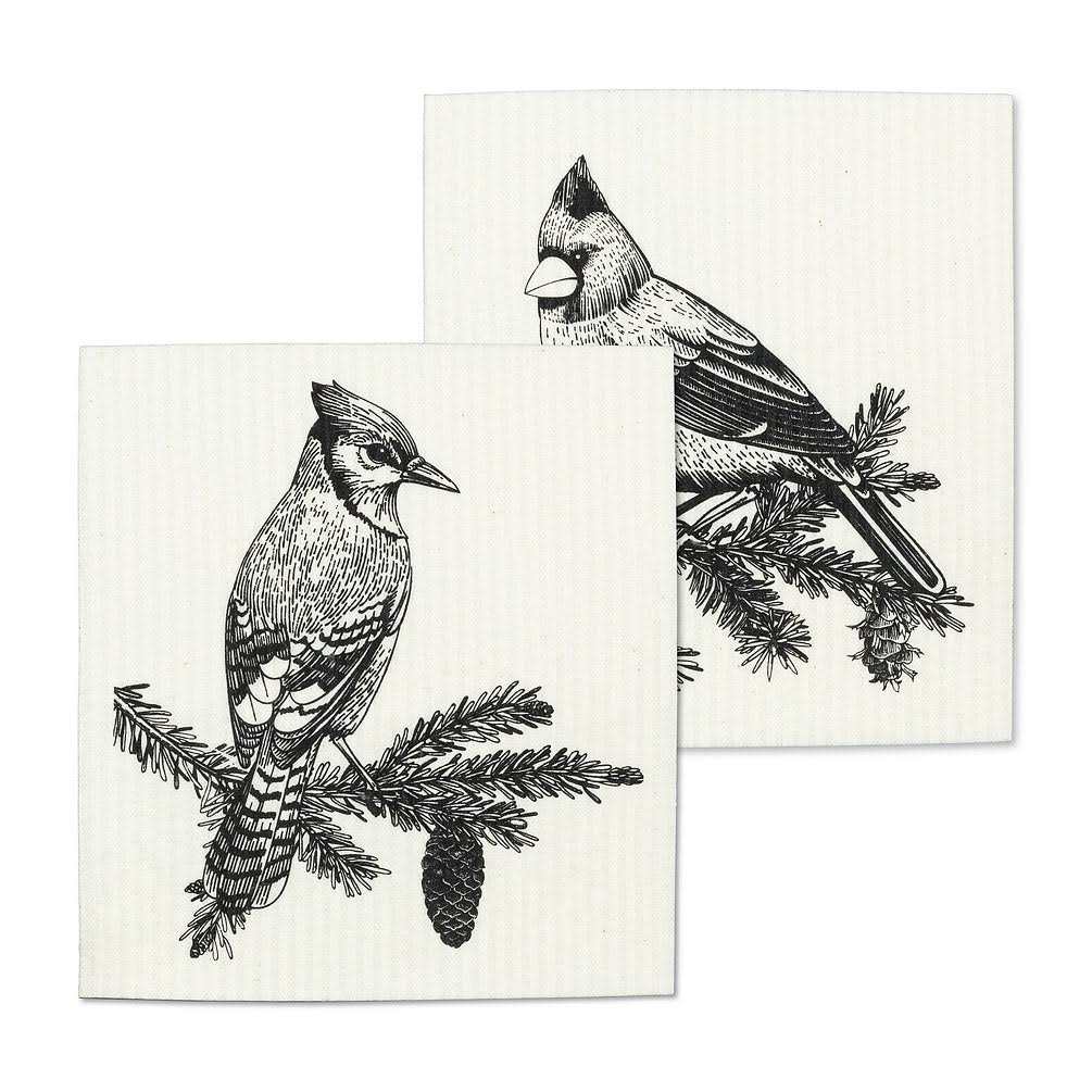 Abbott - Swedish Dish Cloth - Black & White Winter Birds
