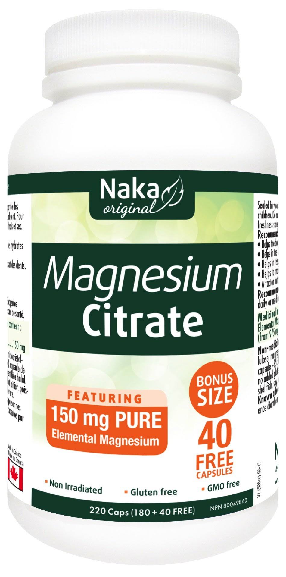 Naka Magnesium Citrate 150 mg - 220 capsules (180 + 40 FREE)