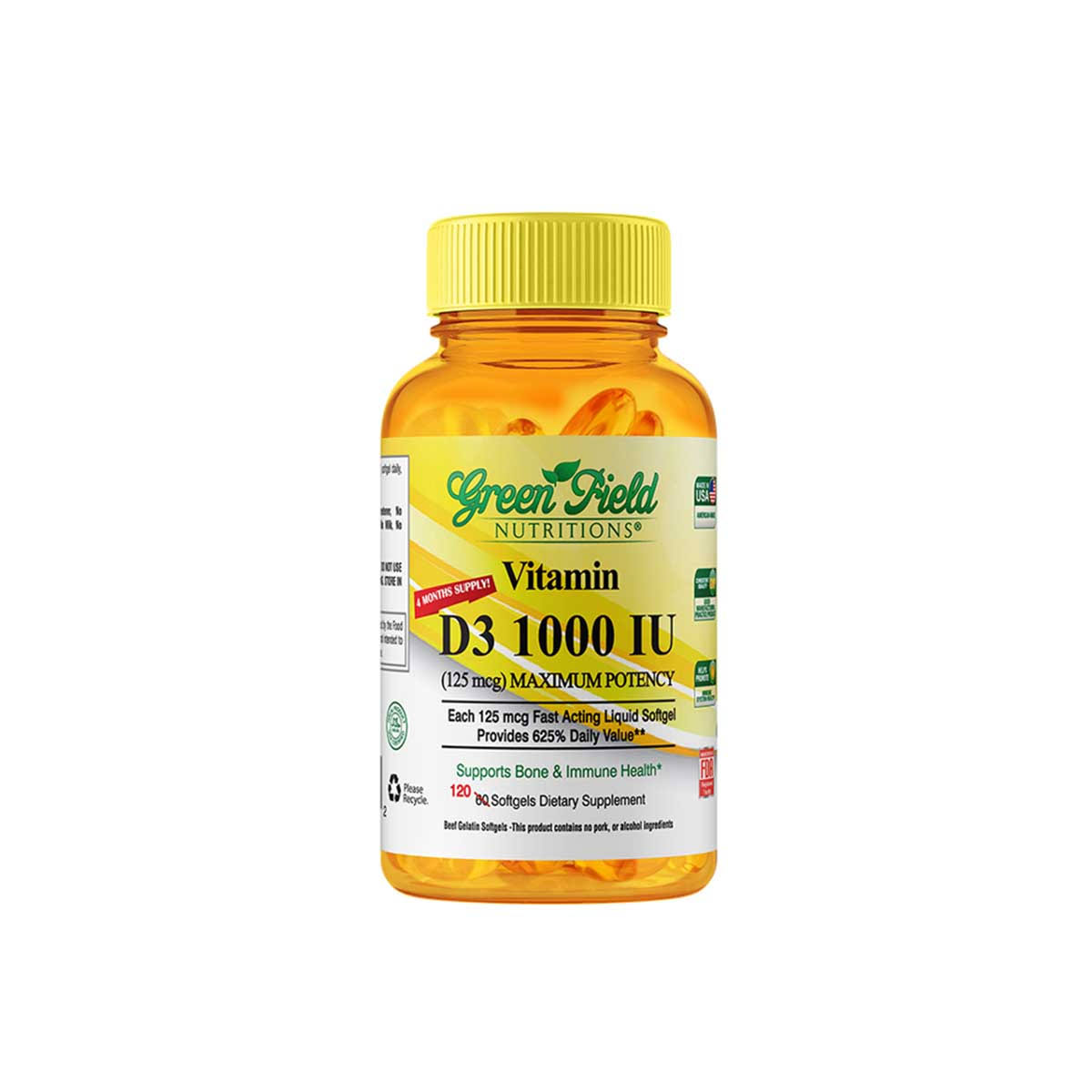 Greenfield Nutritions Vitamin D3 Dietary Supplement - 1000 IU, 60 Softgels