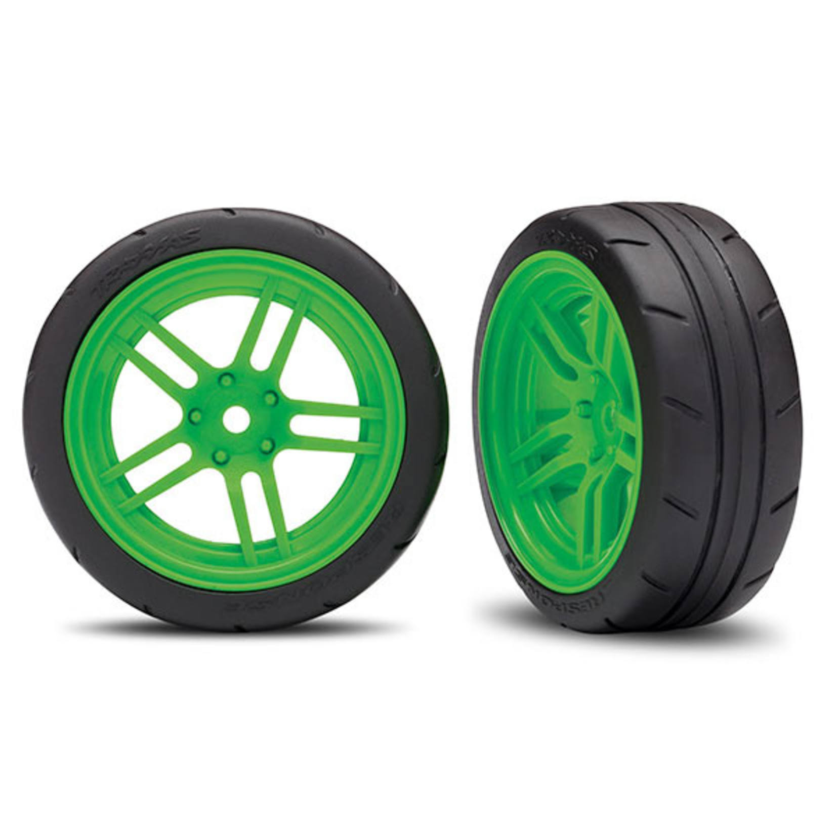 Traxxas 8373G - Tires & Wheels, Split Spoke, Front, Green, Assembled