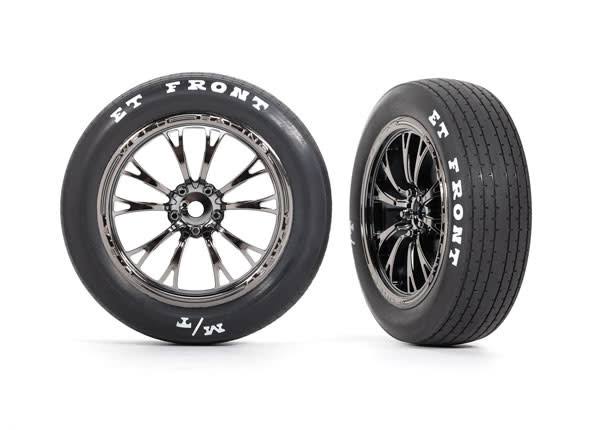 TRAXXAS TRA 9474X Tires & wheels, assembled, glued (Weld Black chrome wheels, tires, foam inserts) (front) (2)