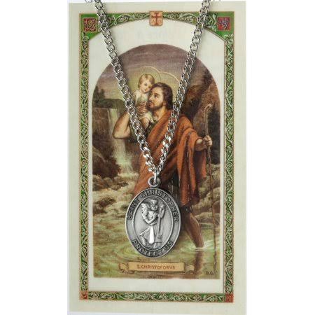 Pewter Saint St Christopher Medal with Laminated Holy Card, 1 1/16 inch, Women's, Grey Type