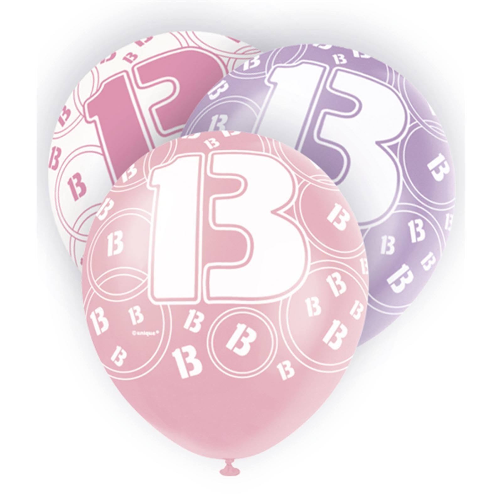 30cm Glitz Pink 13th Balloons Printed Balloons 6 Pack