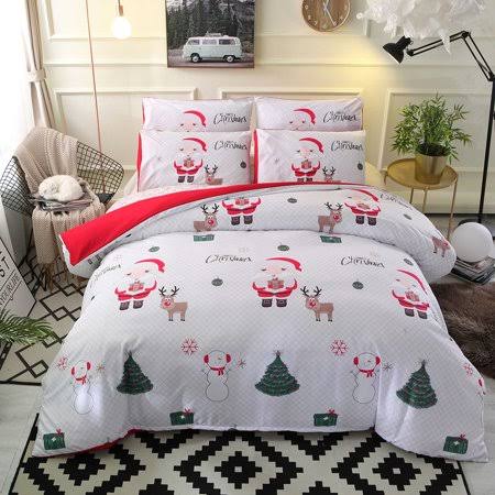 Decdeal Comforter Duvet Cover Set Merry Christmas Gift Bedding Set Bedclothes Cover Bed Sheet 2 Pillowcases, Girl's, Size: White Christmas Deer Twin