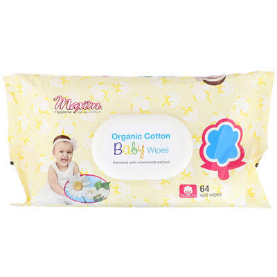 Maxim Hygiene Products Organic Cotton Baby Wipes - 64 Wet Wipes