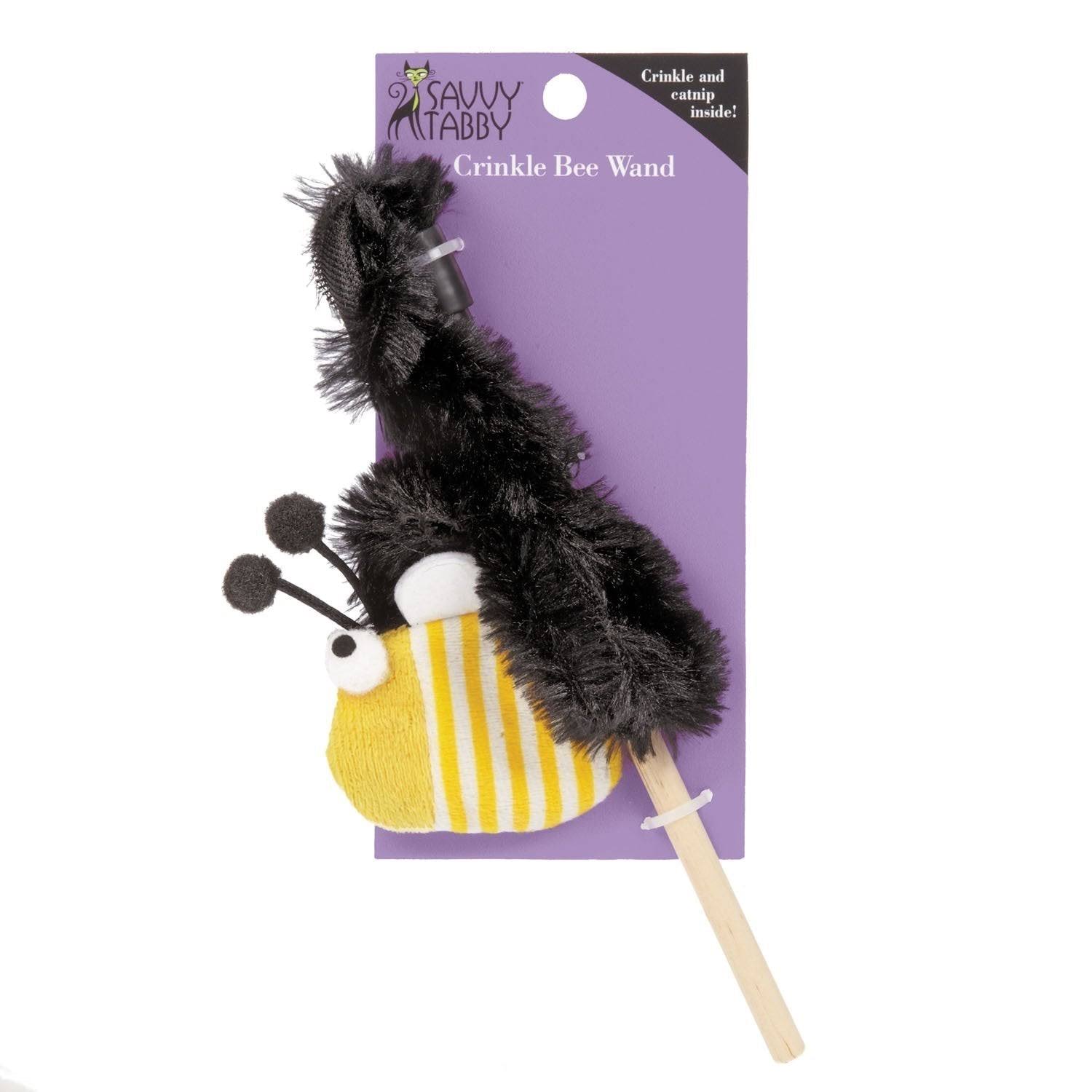Savvy Tabby Crinkle Bee Cat Toy - Yellow, Wands, 7.5"