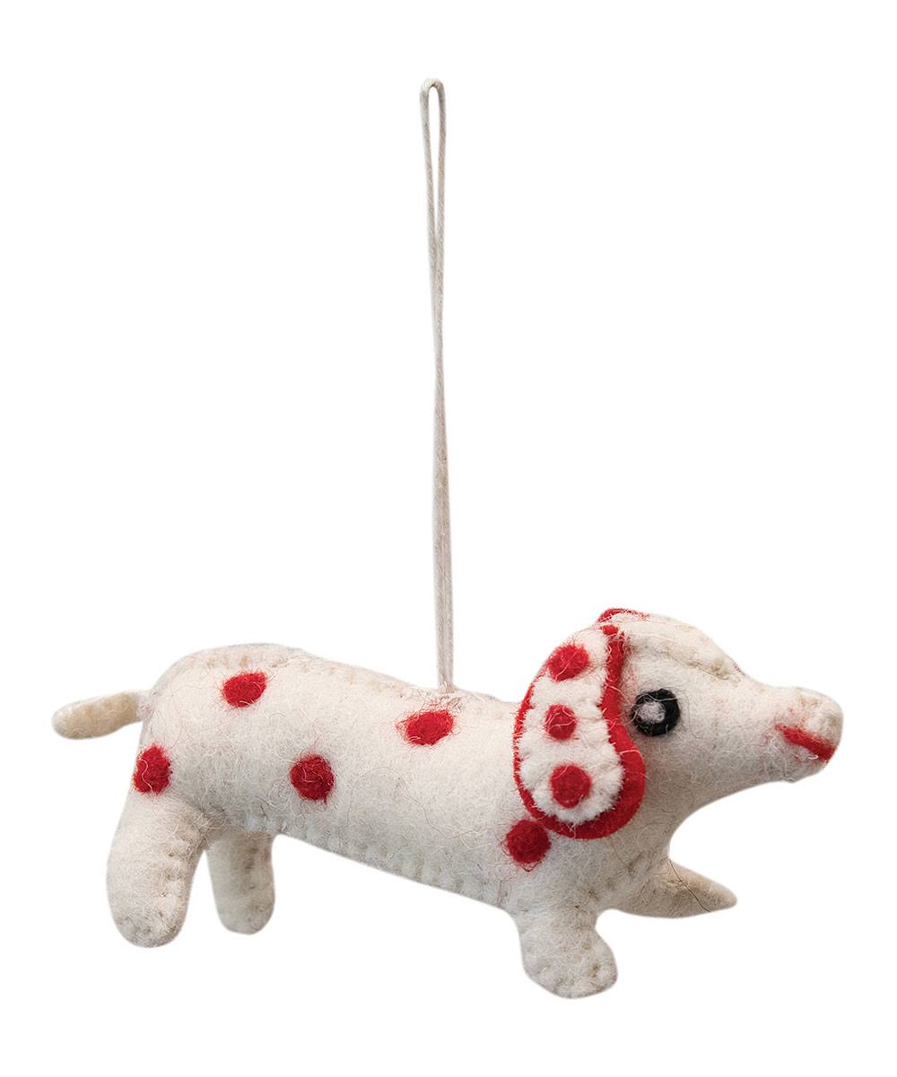 Creative Co-op Red & White Felt Dog Ornament One-Size