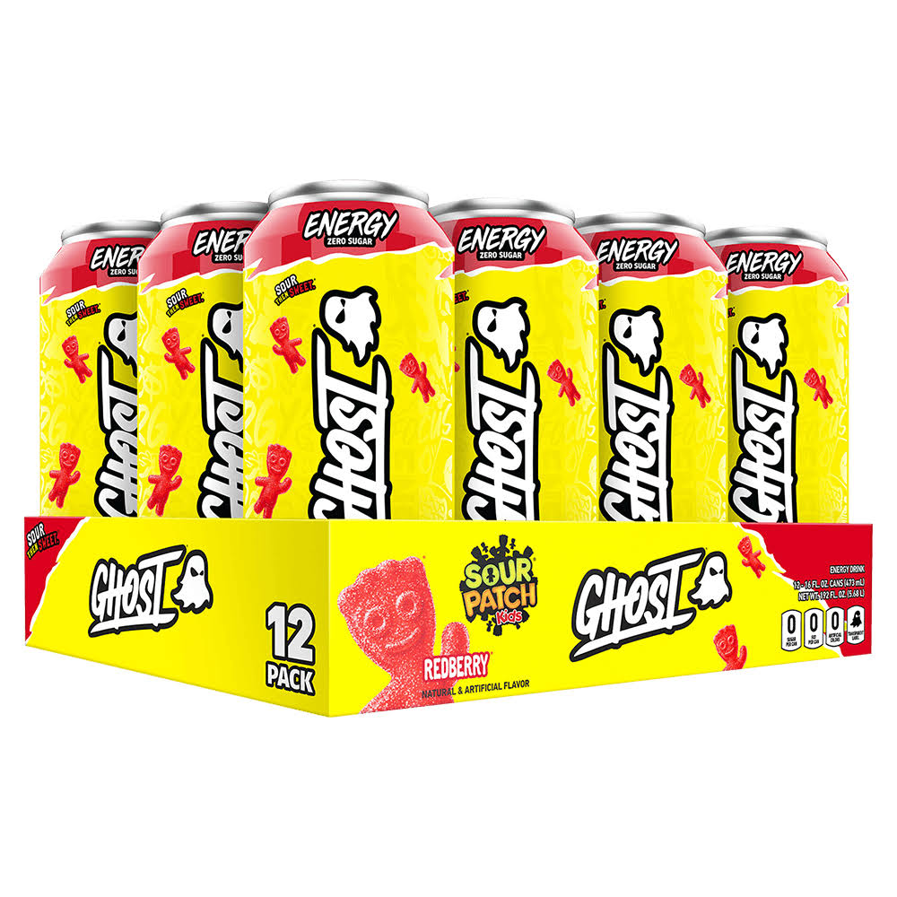 Ghost Energy Drink | Zero Sugar | Available in Canada Case of 12 / Sour Patch Kids Redberry