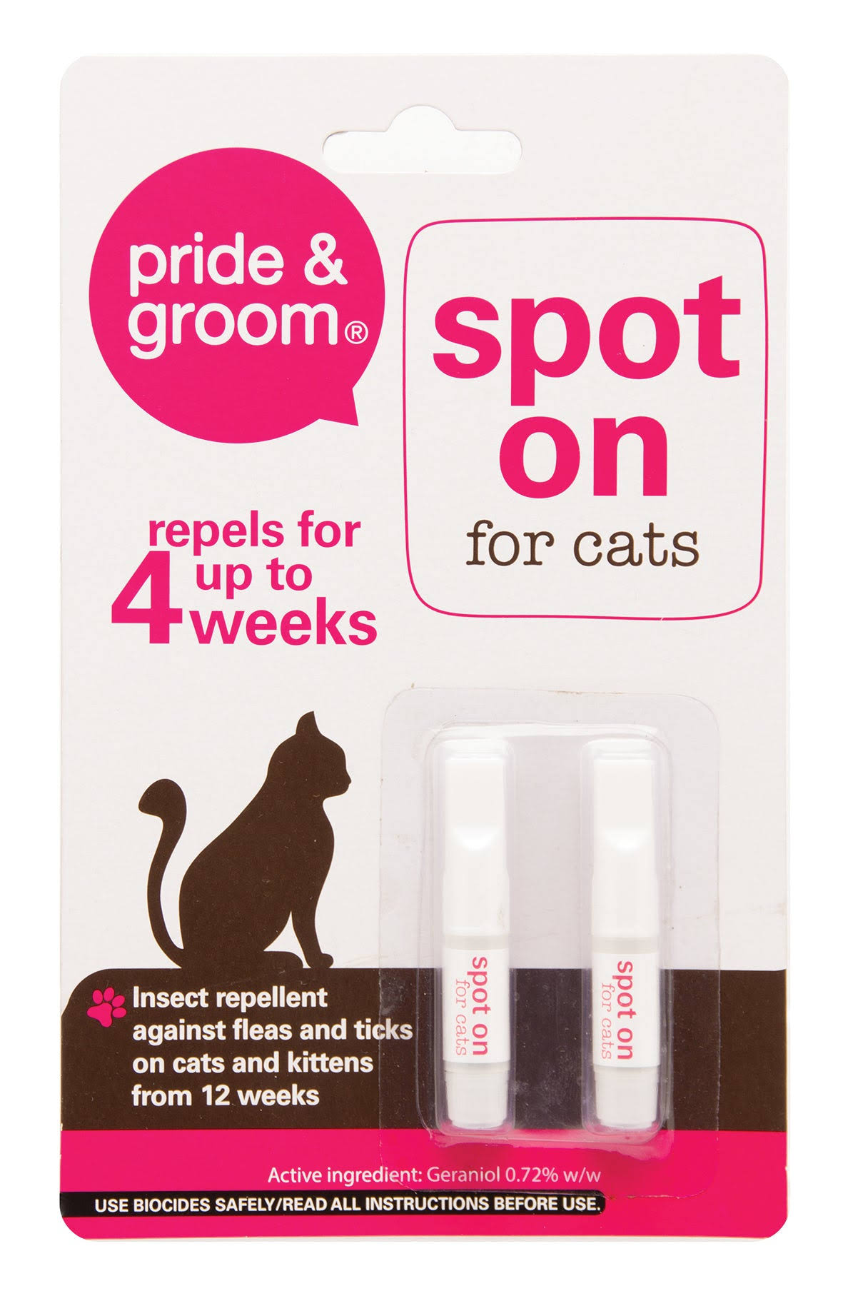 Pride & Groom Pack of 2 Spot On For Cats Flea & Tick Treatment Insect Repellent