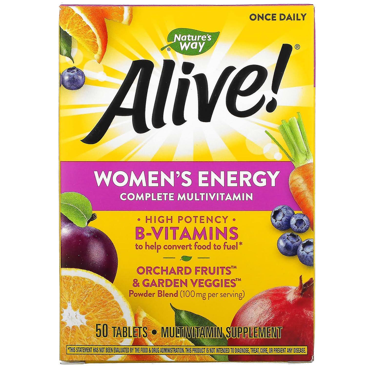 Nature's Way Alive! Women's Energy Multivitamin Tablets, Supports Cellular Energy*, Fruit and Veggie Powder Blend (100mg per Serving), 50 Tablets