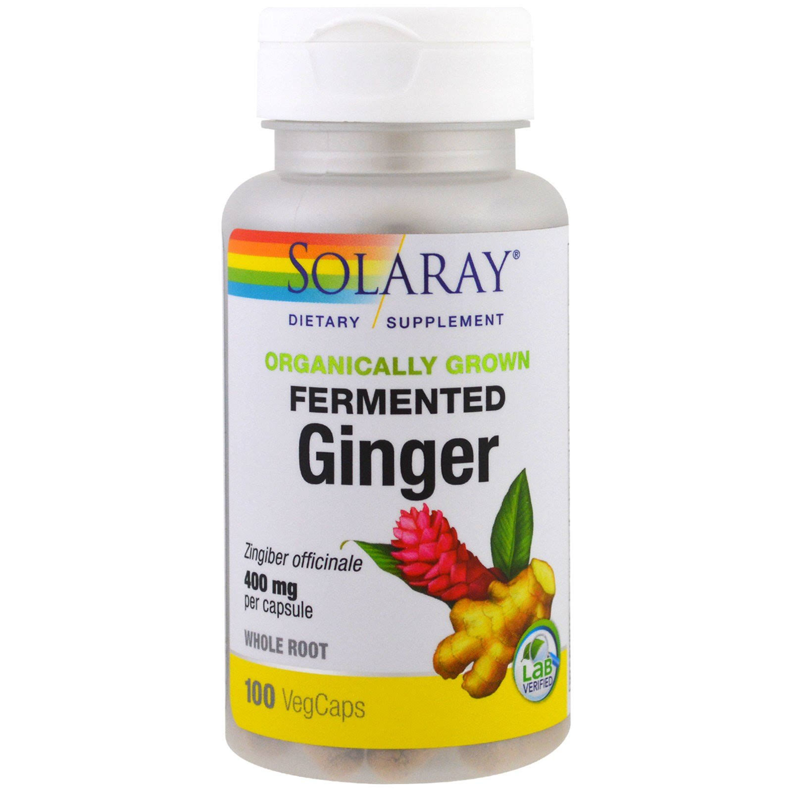Solaray Organically Grown Fermented Ginger Root, 400 mg, 100 Veg Caps