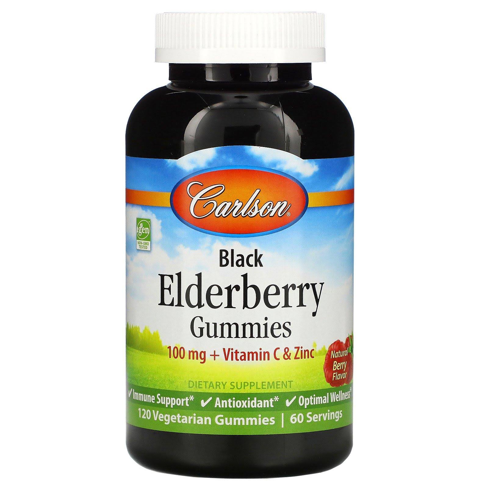 Carlson Black Elderberry Gummies + Vitamin C & Zinc - Berry | 120 Gummies