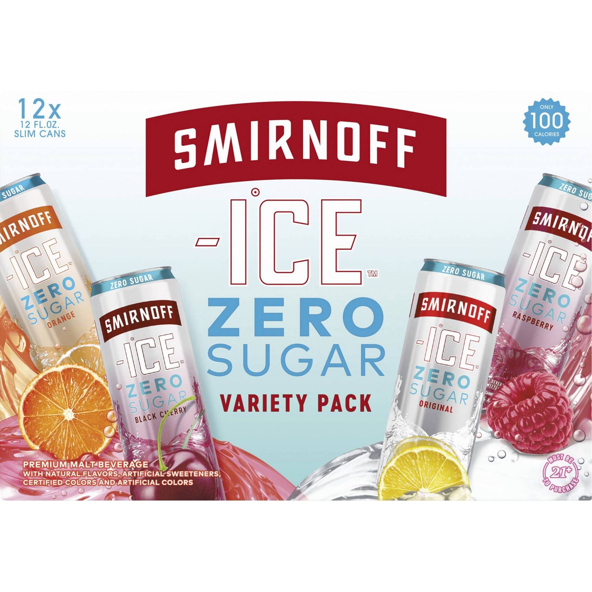 Smirnoff Ice Malt Beverage, Premium, Zero Sugar, Variety Pack - 12 pack, 12 fl oz slim cans
