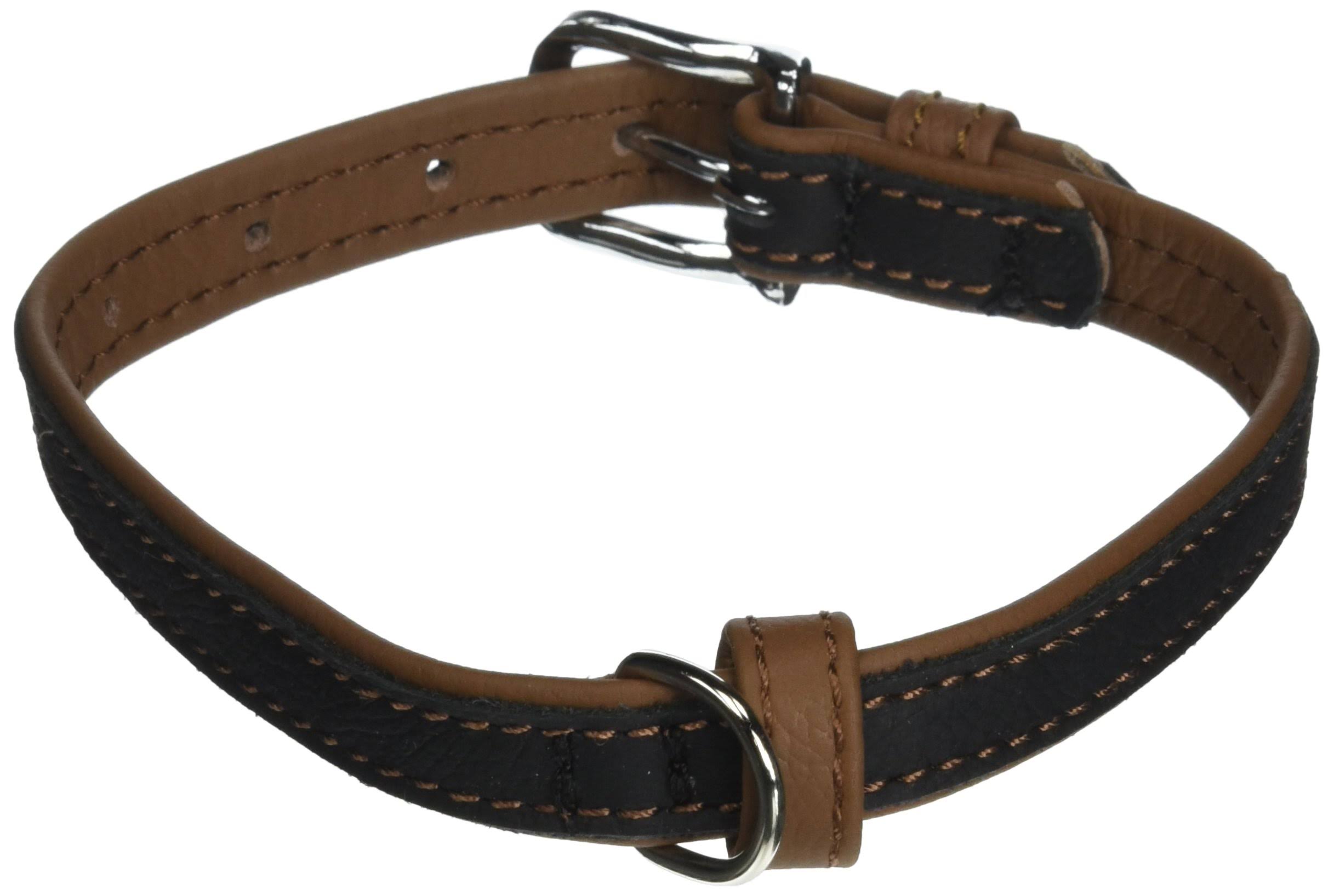 Dogline L1011-6 Soft Leather Dual Color Collar W 5/8" L 12-15" Brown