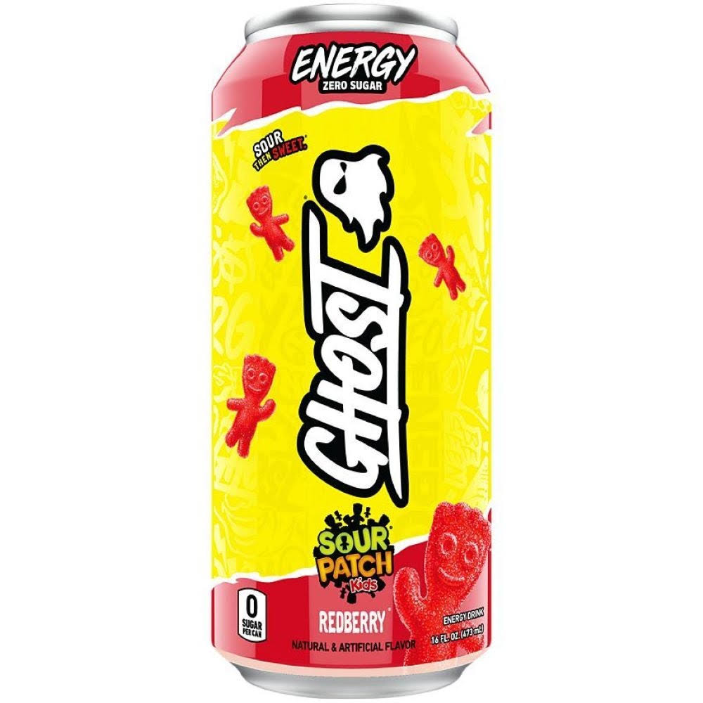 Ghost Energy Drink, Zero Sugar, Sour Patch Kids Redberry - 16 fl oz