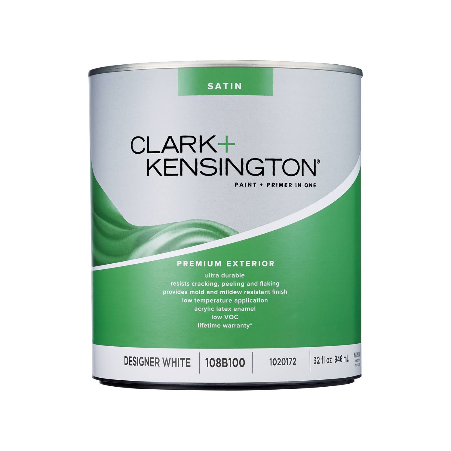 Clark+Kensington Satin Designer White Premium Paint Exterior 1 qt