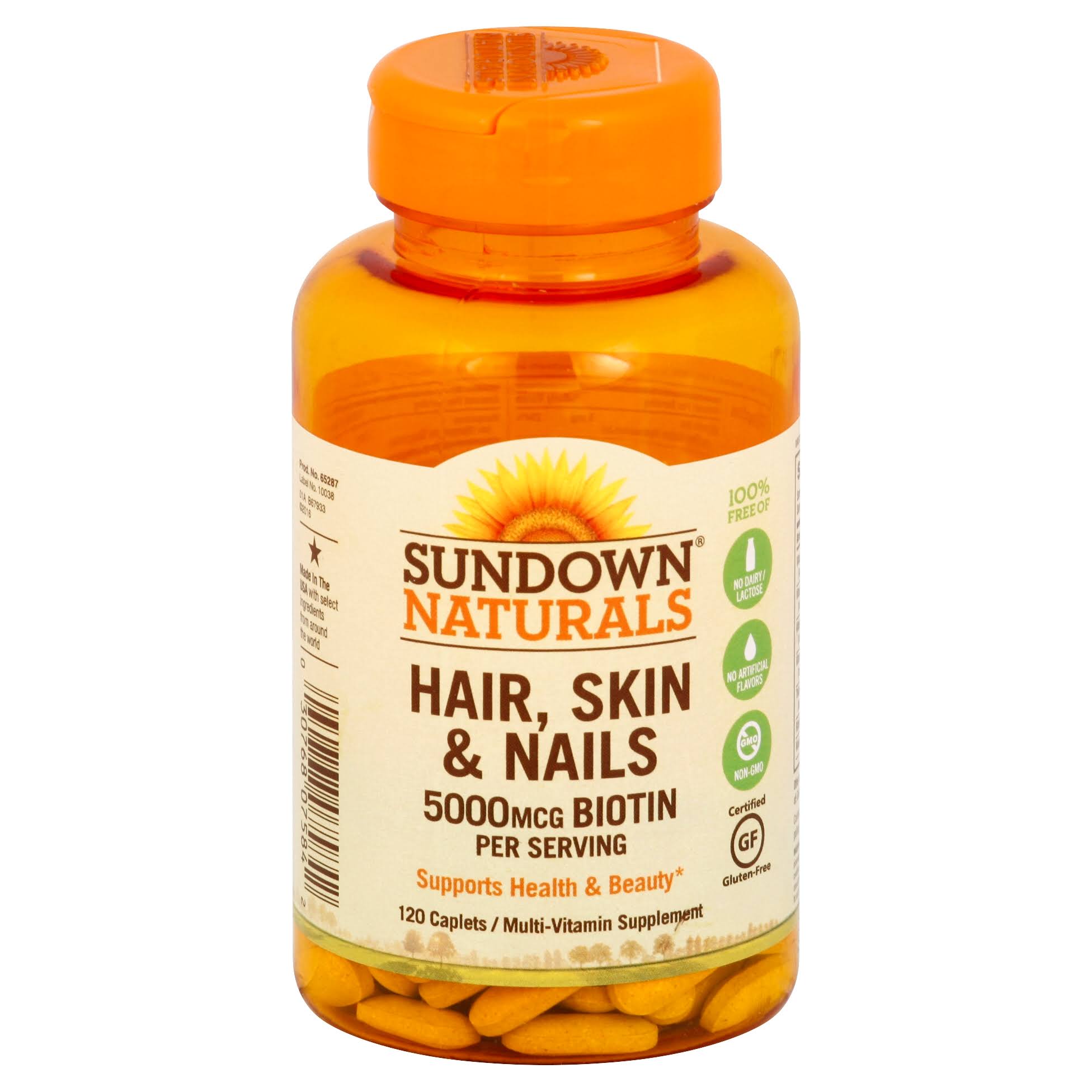 Sundown Naturals Hair Skin & Nails Dietary Supplement - 120 Caplets, 5000mcg