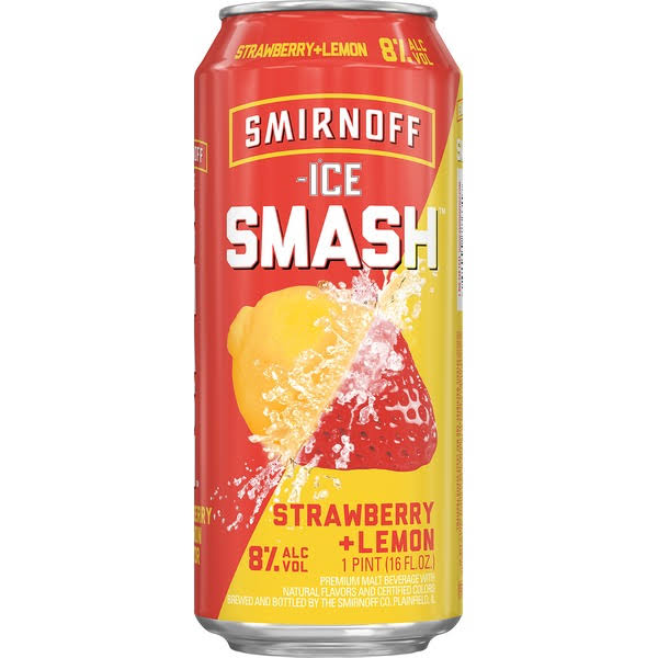 Smirnoff Ice Beer, Strawberry + Lemon, Smash - 1 pint