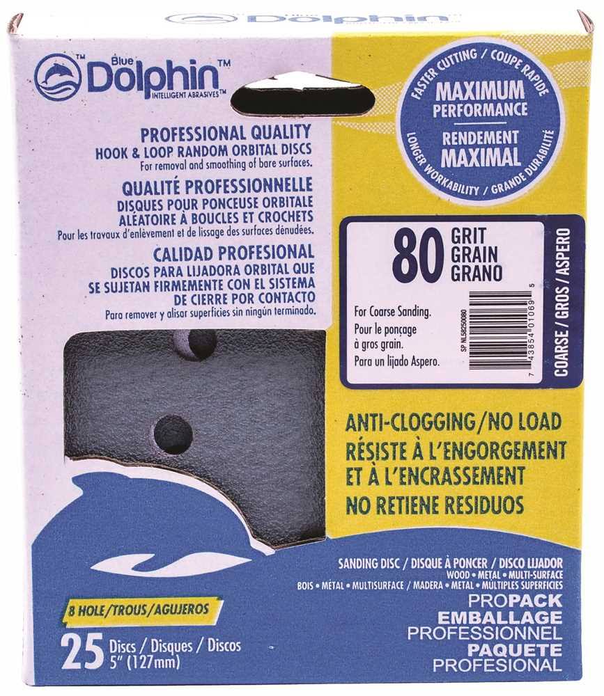Linzer SP NL5825 0080 Blue Dolphin Anti-Clogging/No Load Series 5" 8-Hole, Hook & Loop Discs (25 Pack), 80 Grit