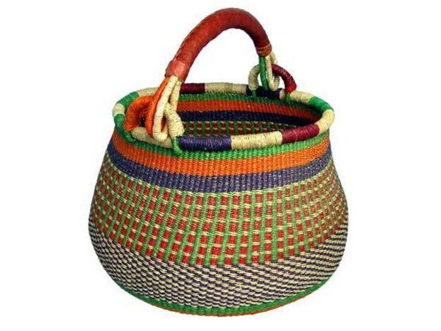 African Market Leather Handle Pot-shaped Basket - Common Market Food Co-op - Delivered by Mercato