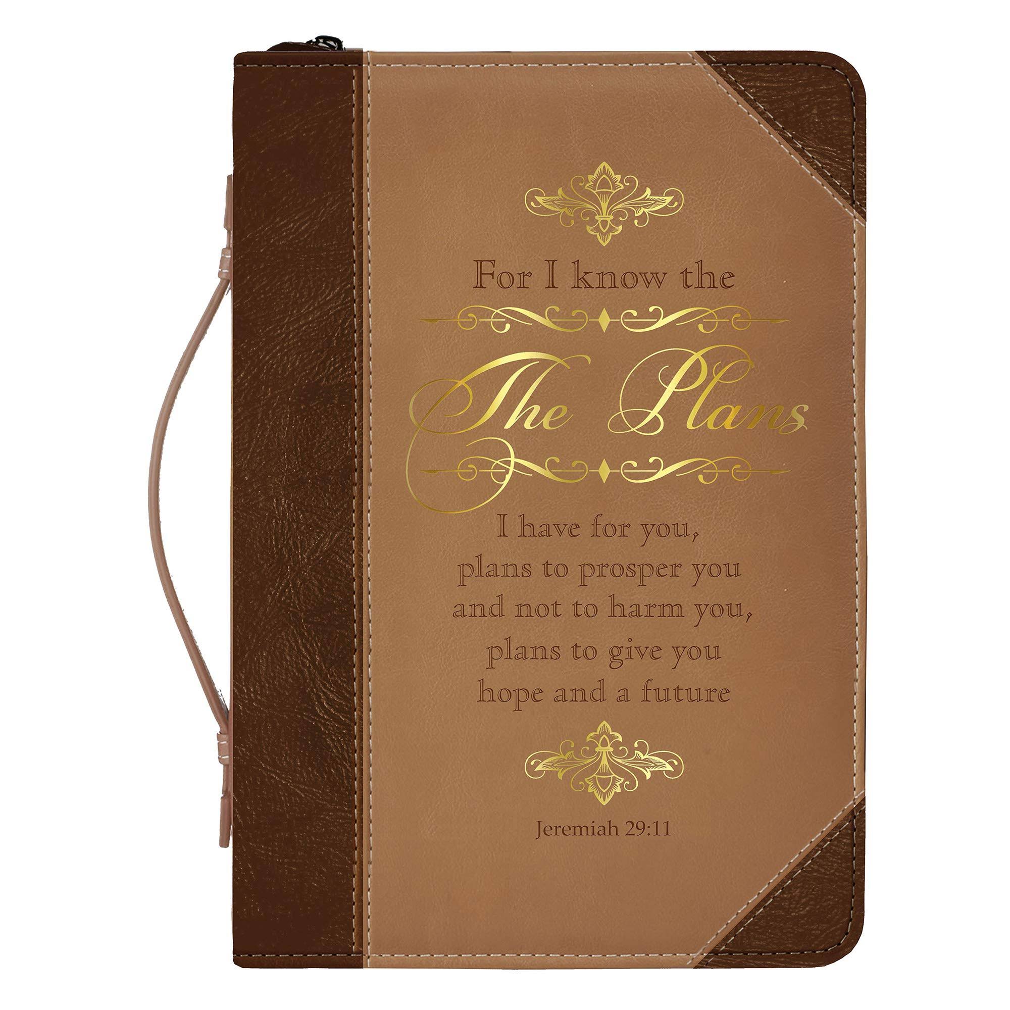 for I Know The Plans Bible Cover, Brown and Gold, Large