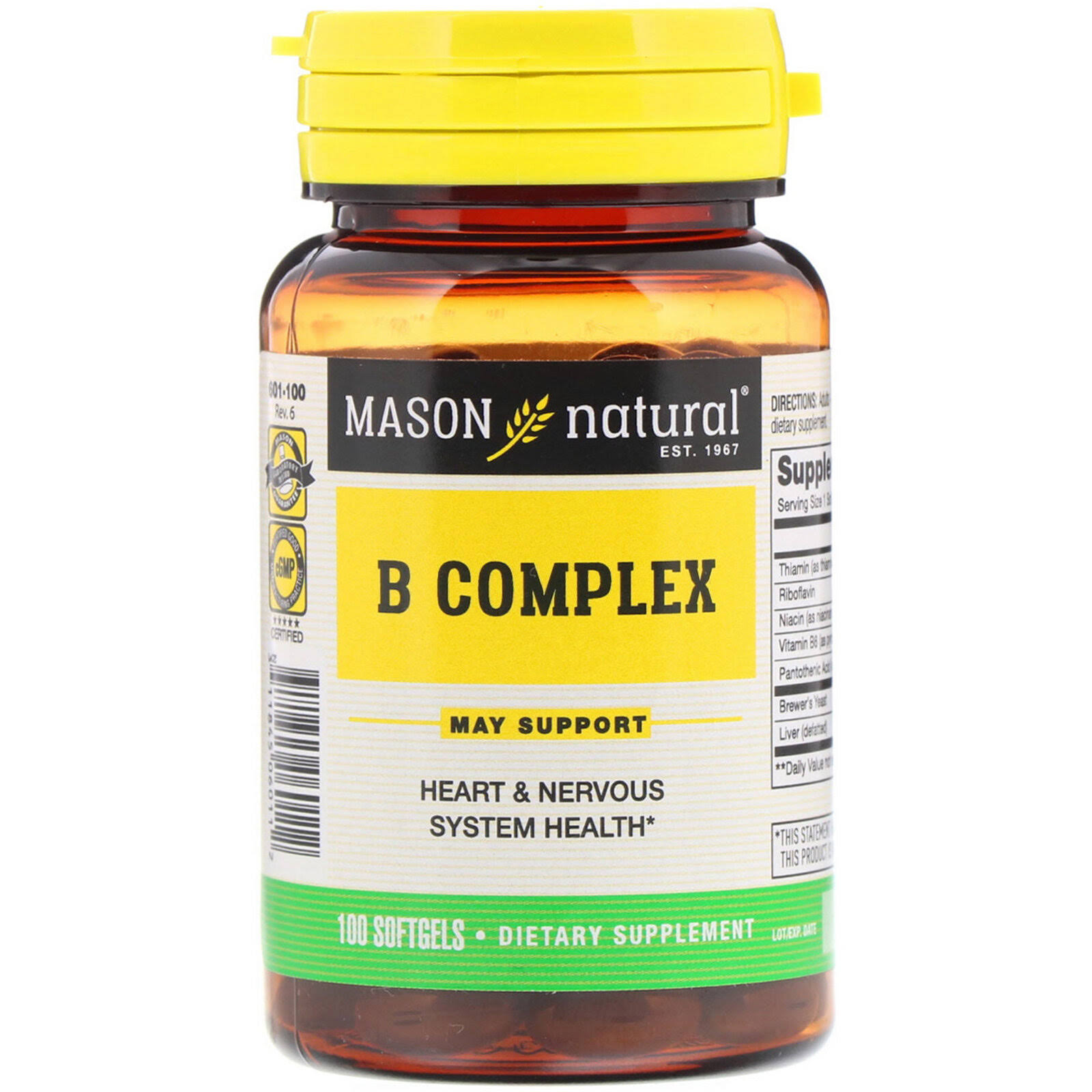 Mason Natural B Liquid Complex Dietary Supplement - 100 Softgels