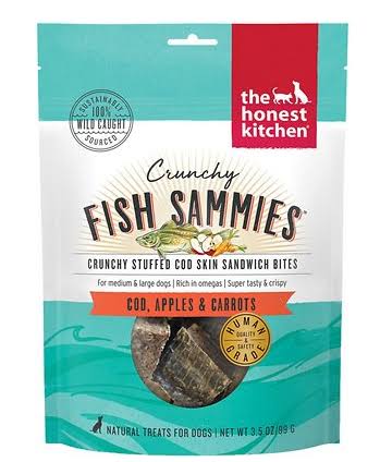 The Honest Kitchen Crunchy Fish Sammies with Cod, Apples, & Carrots Human Grade Dehydrated Dog Treats 3 oz