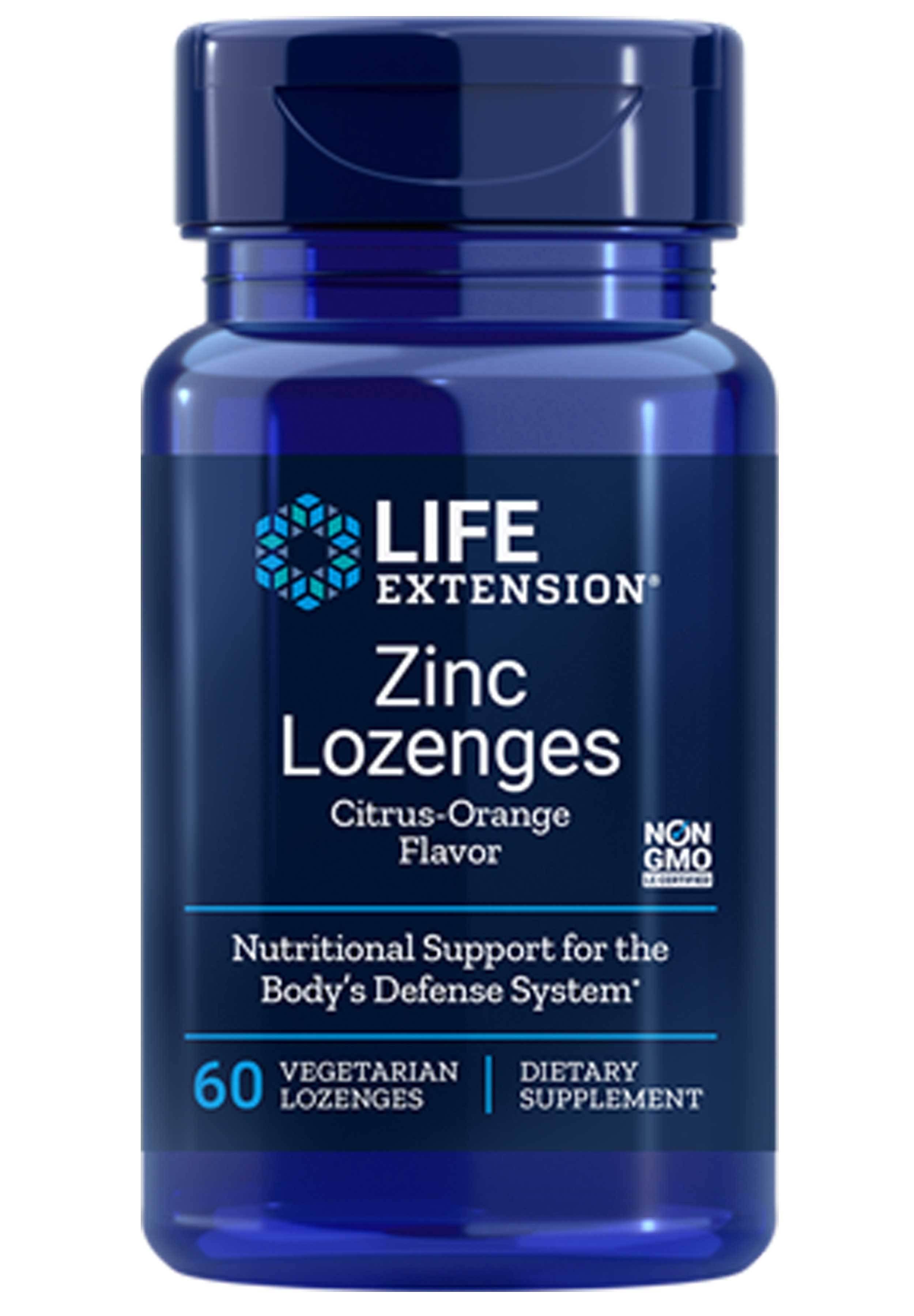 Zinc Lozenges Life Extension Supplement - Natural Citrus Orange Flavor, 60ct