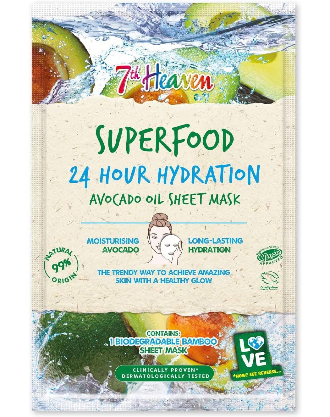 7th Heaven Superfood 24 Hour Hydration Biodegradable Avocado Oil Sheet Mask