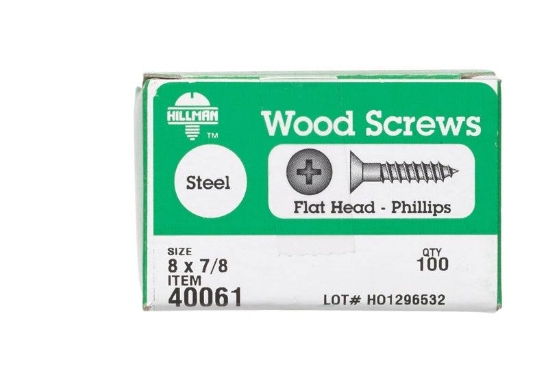 Hillman Flat Wood Screw - #8, 7/8", Zinc Steel