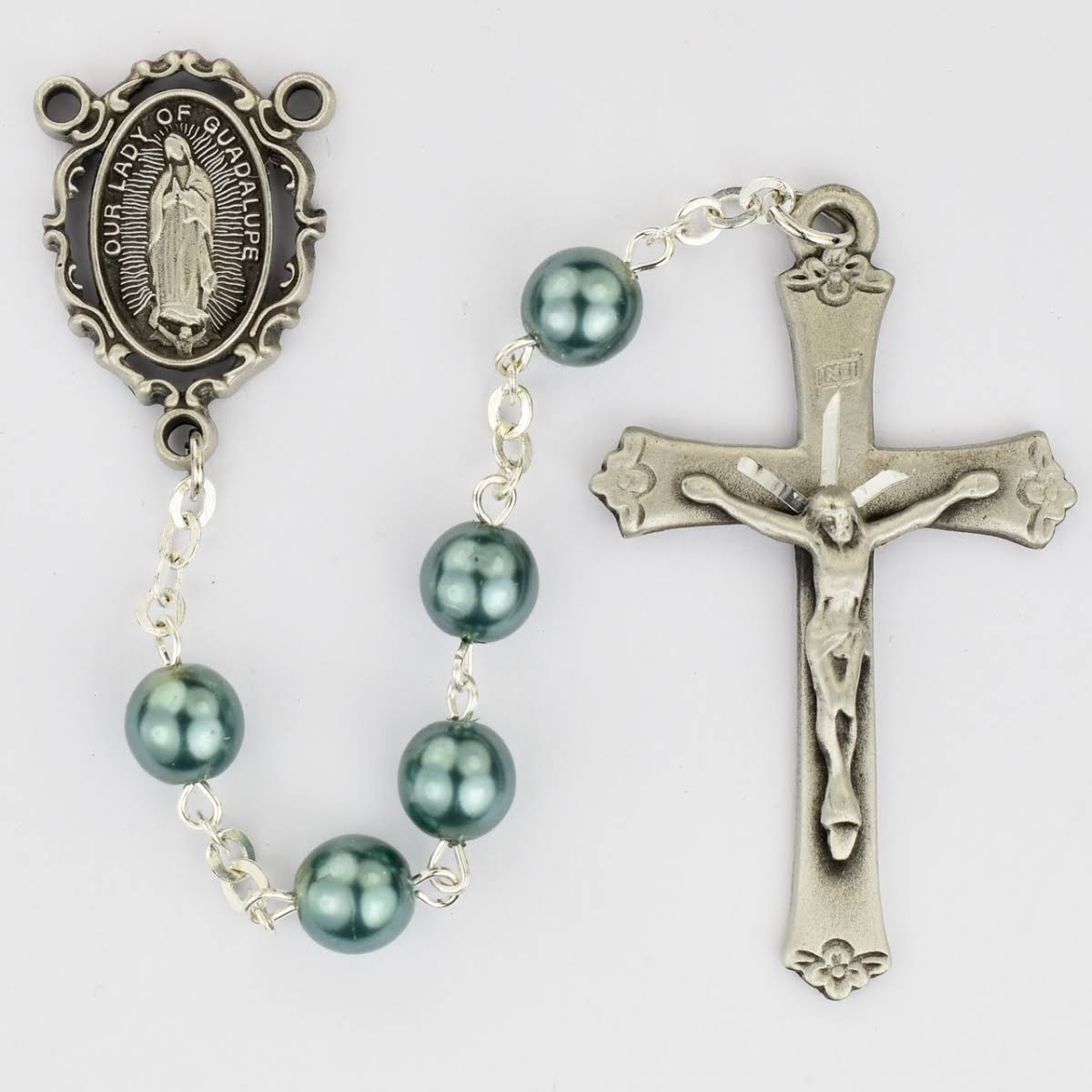 McVan R759F 7 mm Our Lady of Guadalupe Cross Rosary Set - Teal