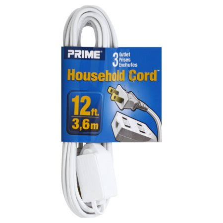 Prime EC660612 Wire Cable Outlet Indoor Cord - White, 12'