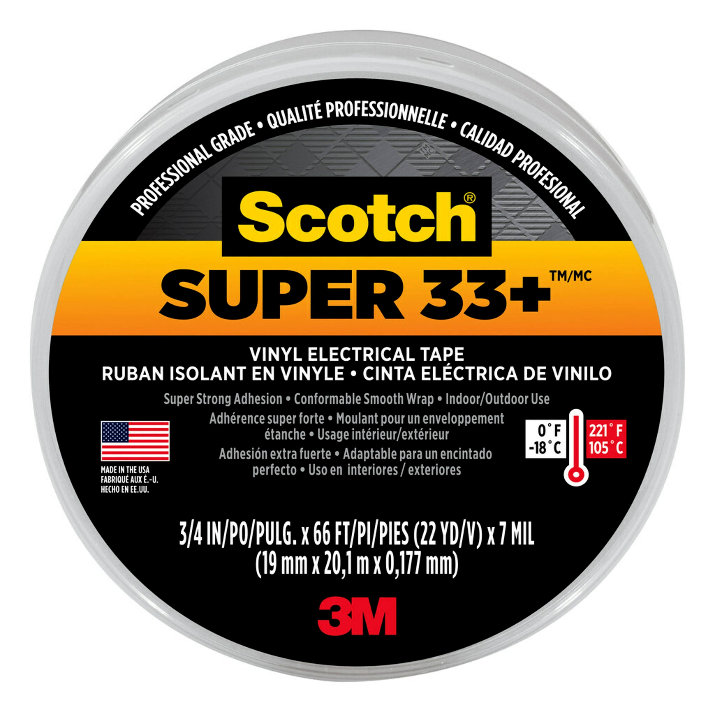 3M Scotch Vinyl Super Electrical Tape - Black, 3/4" X 66'