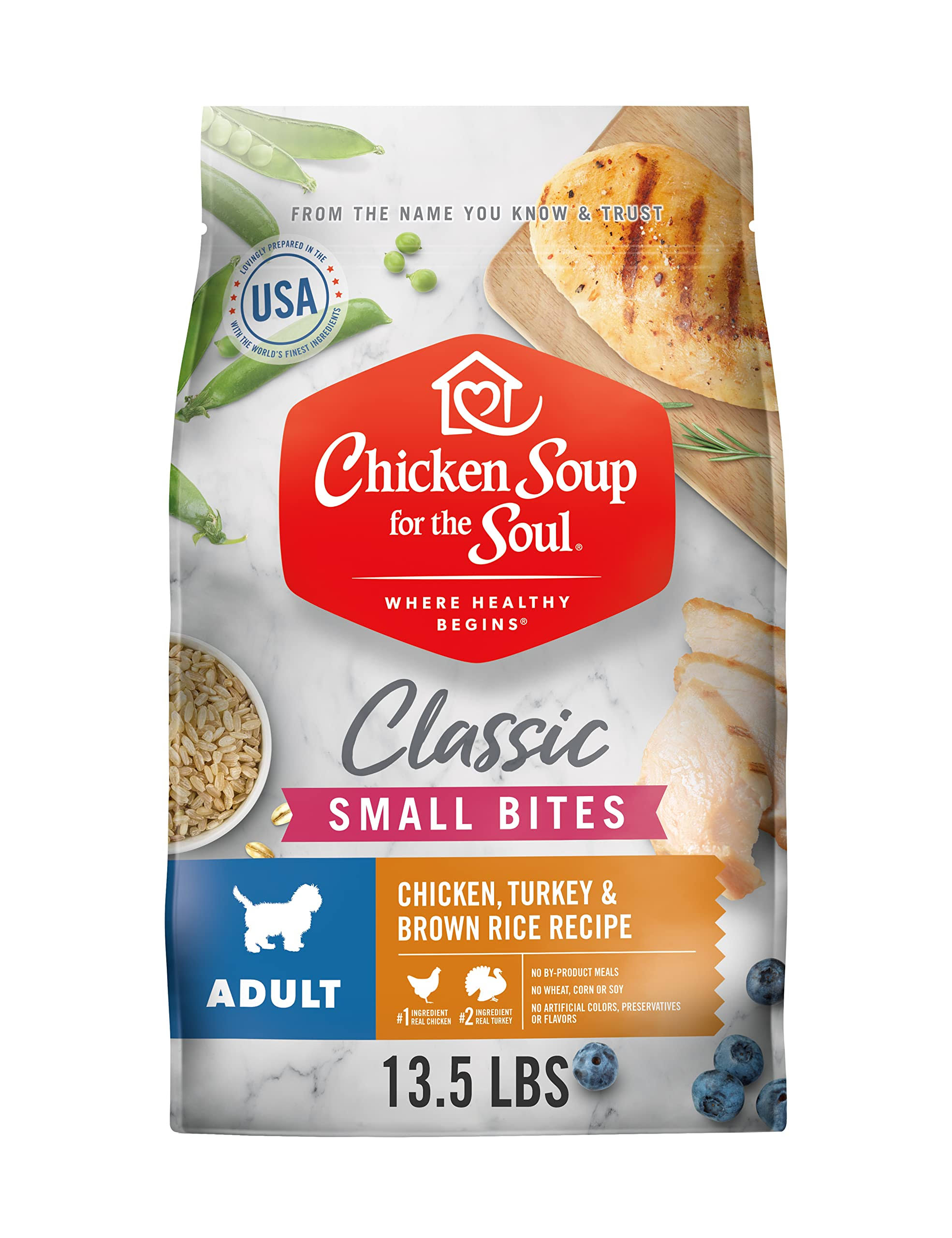 Chicken Soup for The Soul Chicken, Turkey & Brown Rice Recipe Small Bites Dry Dog Food Adult 13.5 lb