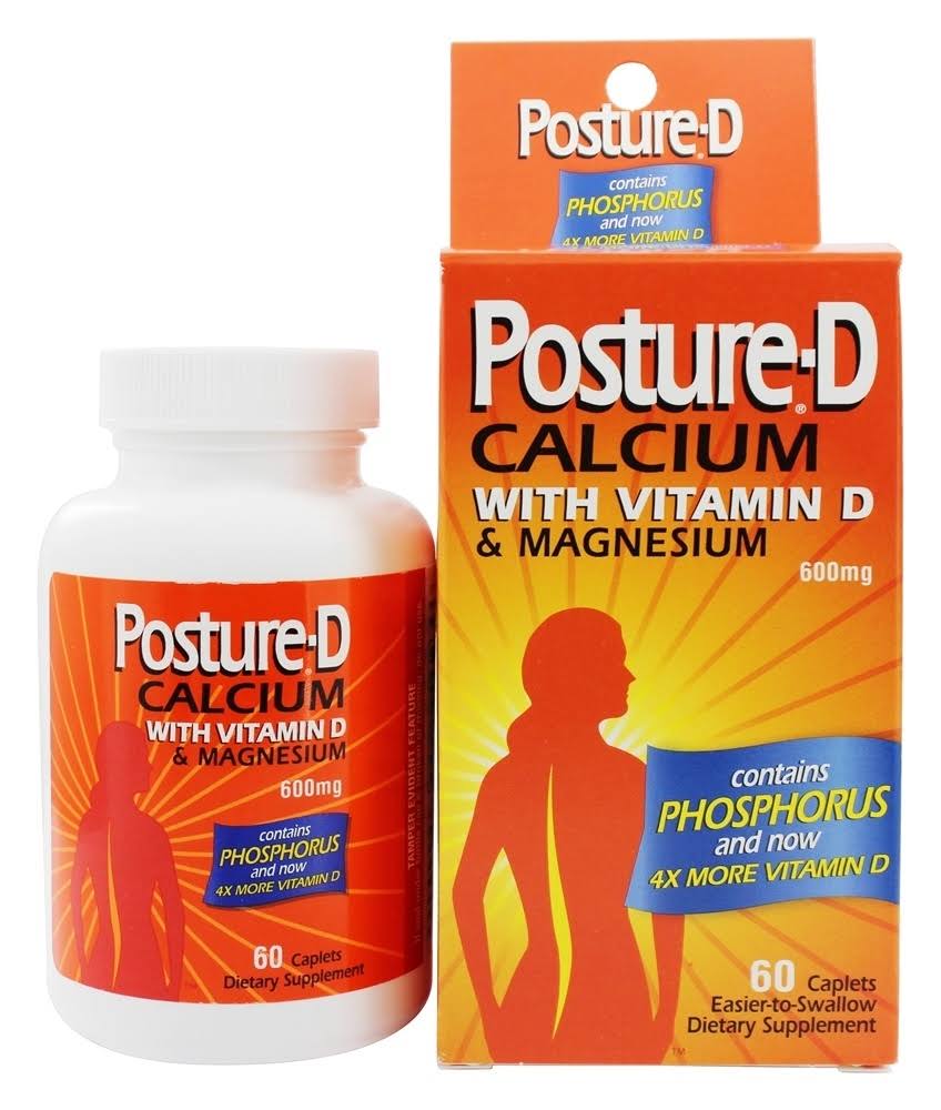 Posture-D Calcium Supplement Caplets with Vitamin D, 600 mg, 60-Count