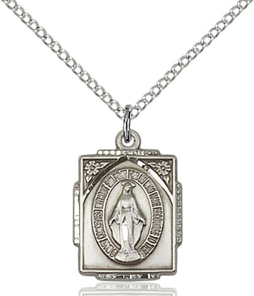Sterling Silver Miraculous Pendant 5/8 x 1/2 Inch with 18 Inch Chain