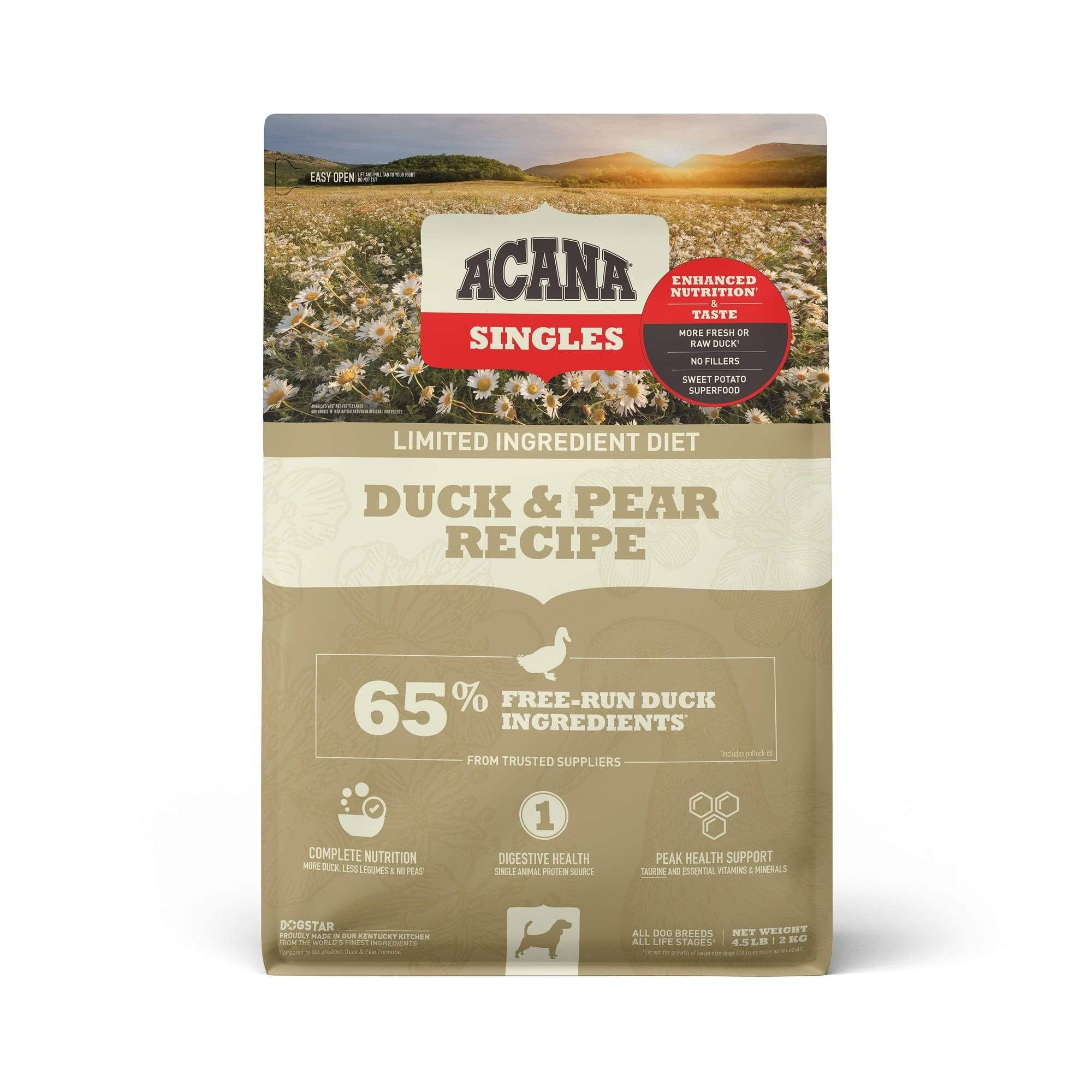 Acana Singles Limited Ingredient Duck & Pear Recipe Grain-Free Dry Dog Food - 4.5 lb. Bag