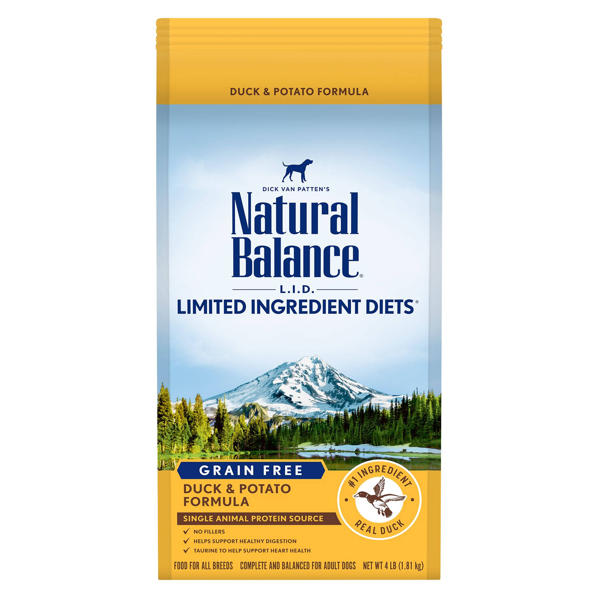 Natural Balance Limited Ingredients Diets Dog Food, Grain Free, Duck & Potato Formula - 4 lb